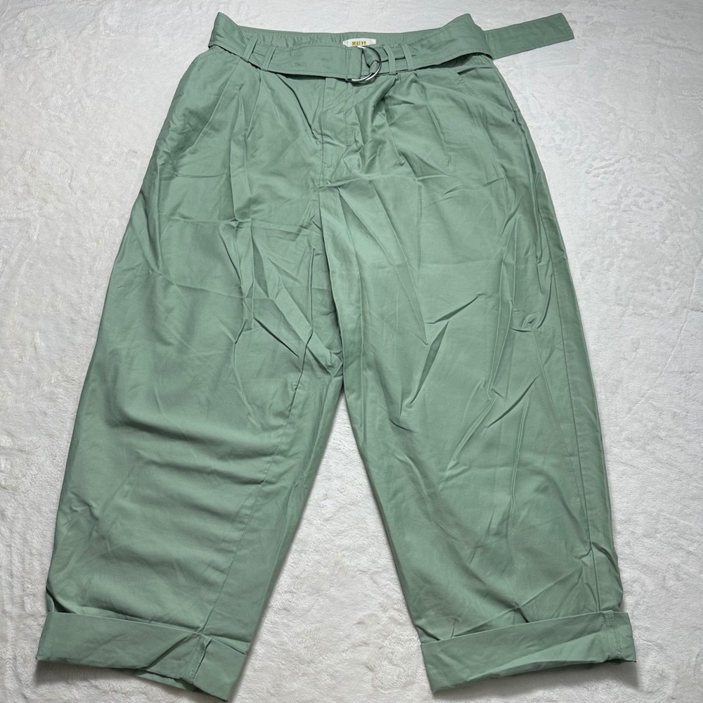 Maeve Anthropologie Belted Wide Leg Cropped Pants Trousers Sage Green Women Sz 8